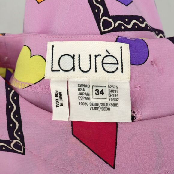 Laurel Escada Top Womens 4 US 34 EU Lavender Silk Geometric Blouse 90s Vintage - Picture 3 of 12